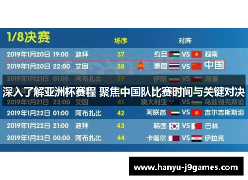 深入了解亚洲杯赛程 聚焦中国队比赛时间与关键对决